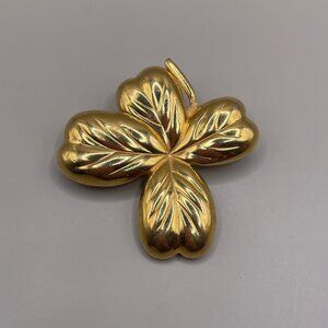 Vintage Monet Gold Tone Four Leaf Clover Brooch Pin